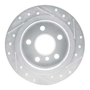 Mini Cooper Brake Rotor (1) - Rear Left - R1 Concepts - Drilled & Slotted - Silver - `14-`24